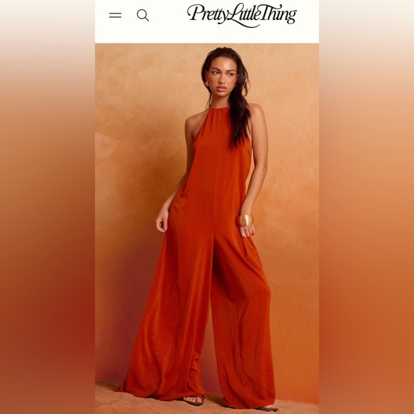 PrettyLittleThing Pants - PrettyLittleThing Rust Halter Jumpsuit